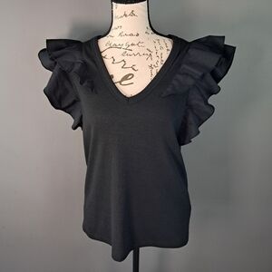 Grace + Karma Flutter Sleeve Ribbed Tank Top Black Women’s Size Medium NWT
